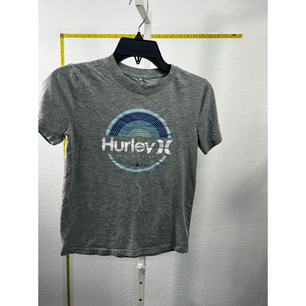 Hurley Boys Graphic T-Shirt Heather Gray Blue Circle Logo Size 10/12‎ Medium